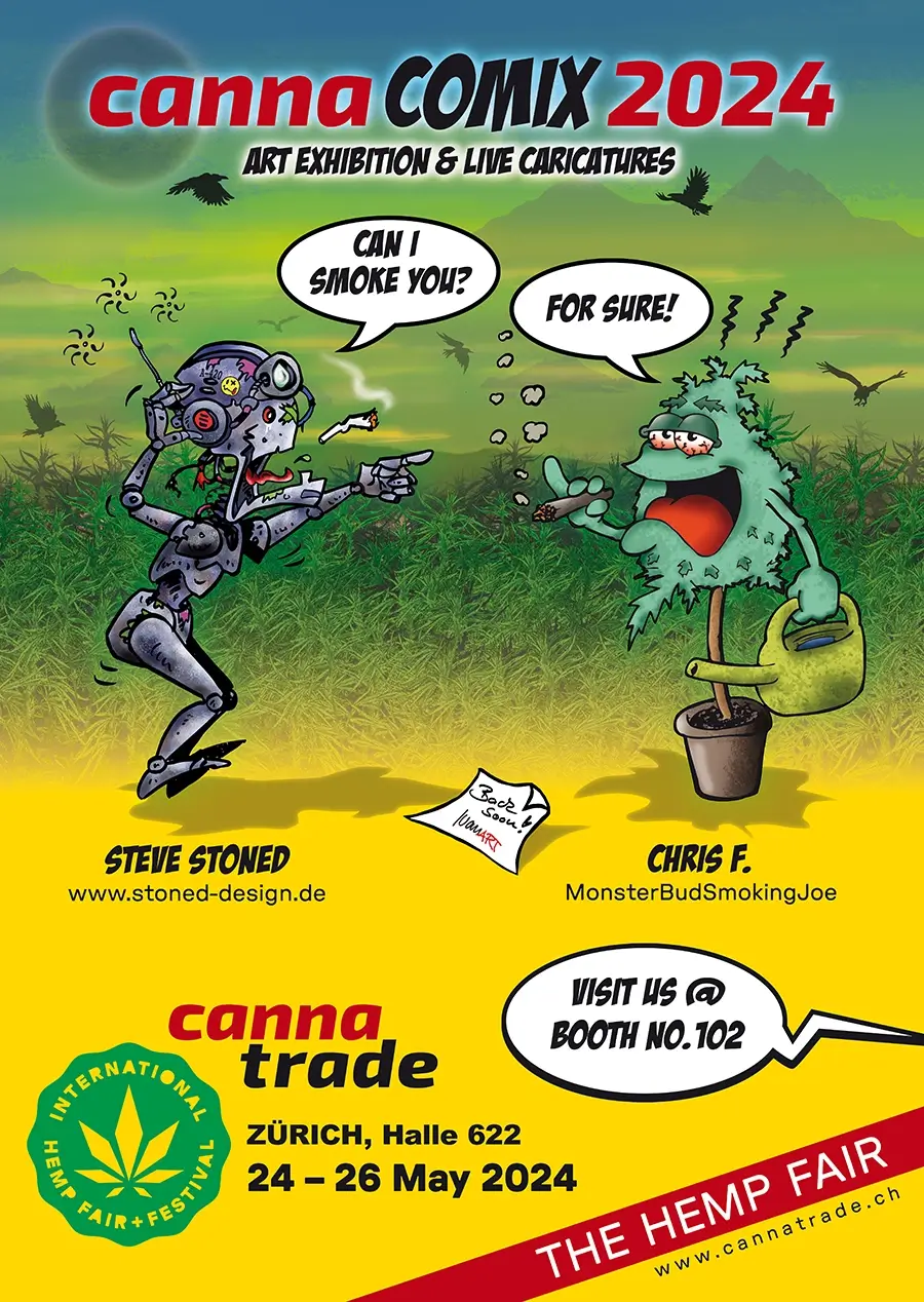 The Canna Comix Comic Art Exhibition and live Caricatures at the Cannatrade 420 Hemp Fair 2024 in Zurich