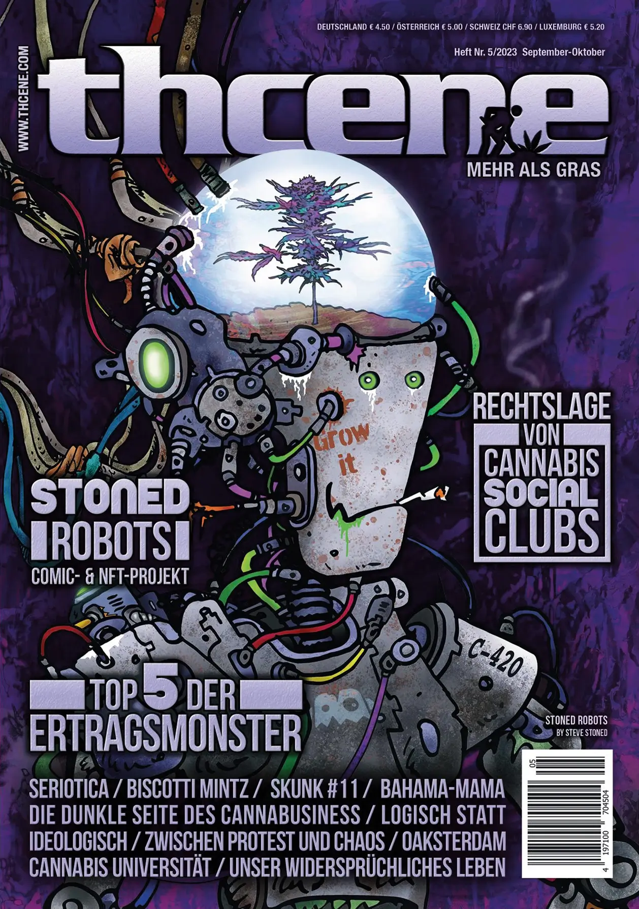 Stoned Robots 420 NFT Comic Art Cover and Steve Stoned Interview in Thcene Magazine.